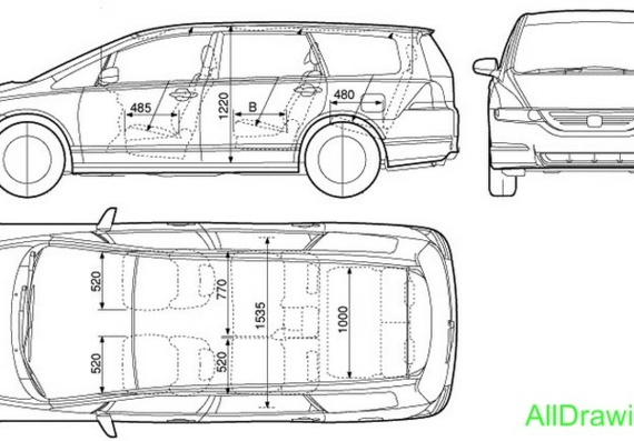 Honda Odyssey (2005) (Хонда Одиссей (2005)) - чертежи (рисунки) автомобиля